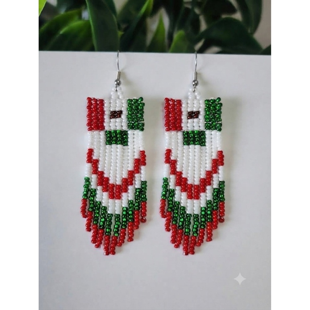 Woman's Handmade Mexican Flag Design Chandelier Earrings.